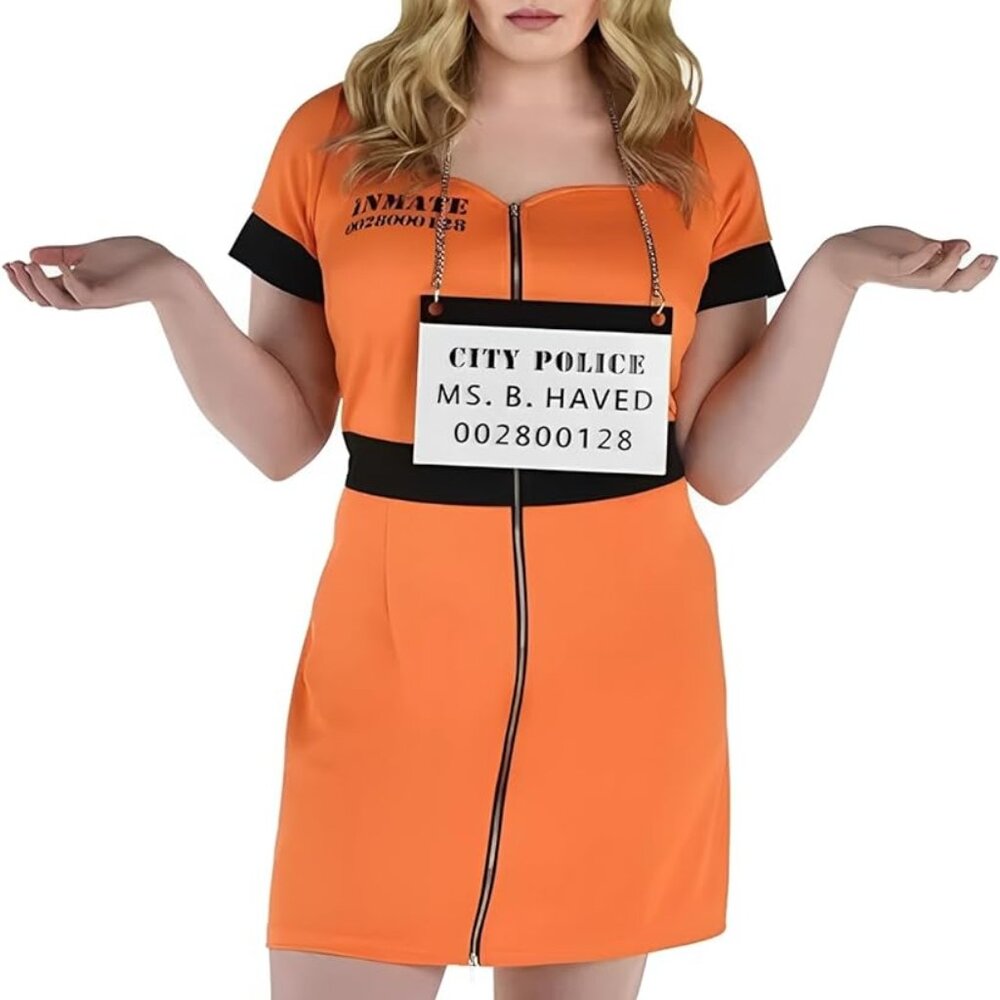 Behind Bars Women Adult Plus 18 - 20 Costume XXL Orange Inmate